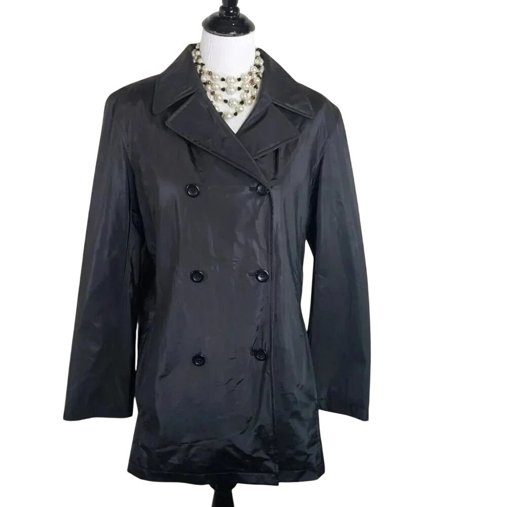 Giacca Trench Coat Medium Black Double Breasted Quilted Lining Water Resistant‎